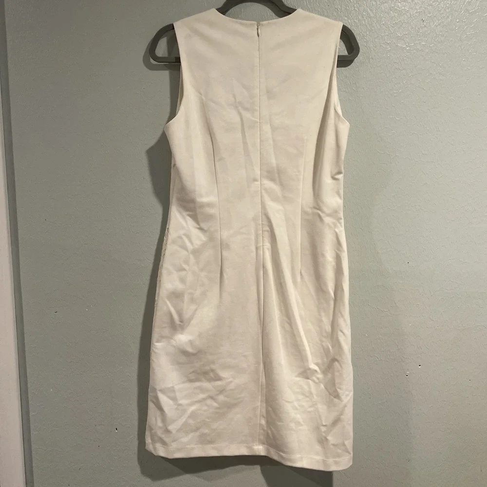 J McLaughlin Classic‎ Ivory Eyelet Embroidered Sleeveless Sheath Dress Sz medium - Picture 7 of 9